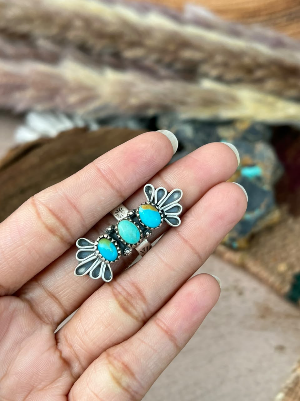 Handmade Sterling Silver Kingman Turquoise Adjustable Ring Signed Nizhoni