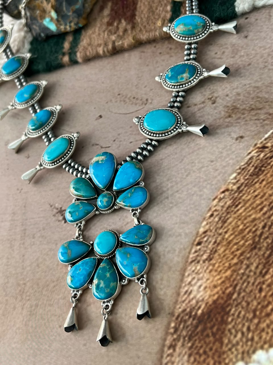 Handmade Sterling Silver Hardy Pit Collection: Beaded Squash Blossom Necklace Signed Nizhoni