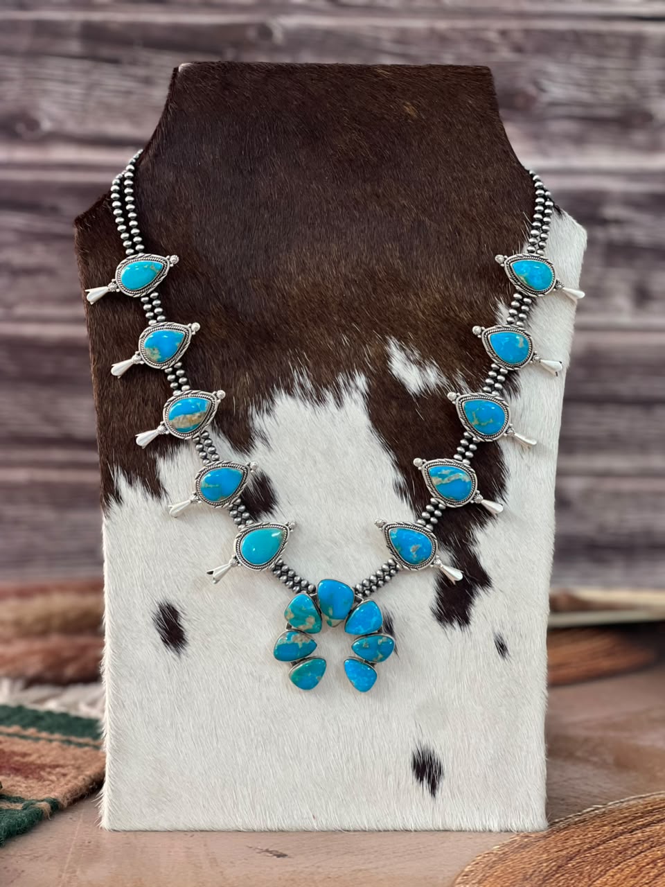 Handmade Sterling Silver Hardy Pit Collection: Beaded Squash Blossom Naja Necklace Signed Nizhoni