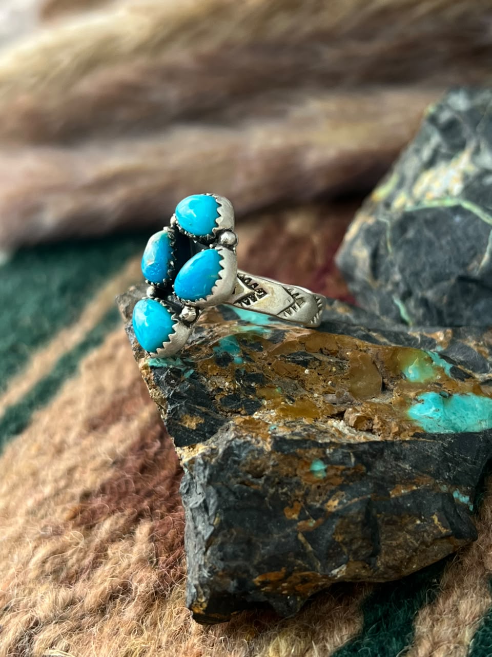 Handmade Sterling Silver Hardy Pit Collection: Adjustable Ring Signed Nizhoni