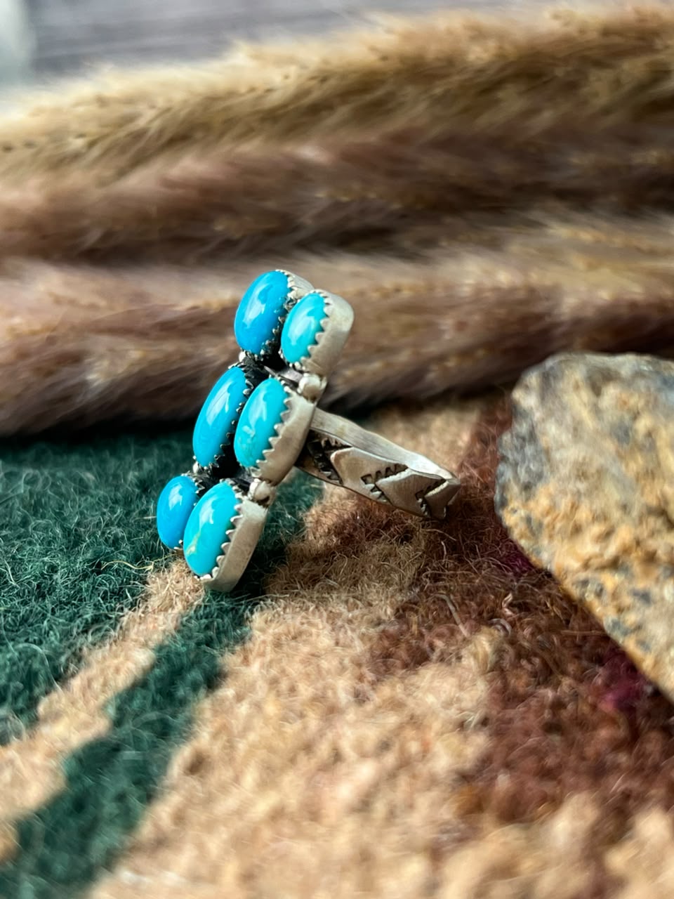 Handmade Sterling Silver Hardy Pit Collection: Adjustable Bar Ring Signed Nizhoni