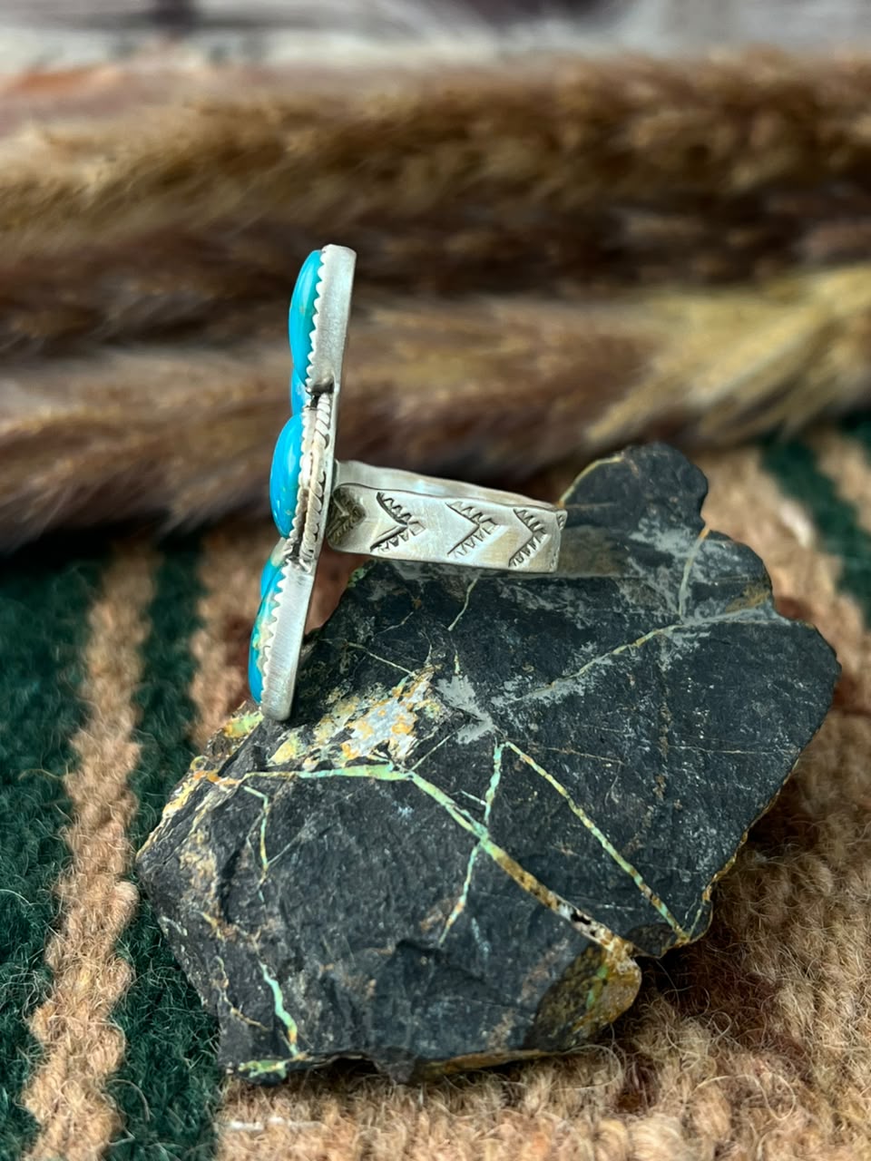 Handmade Sterling Silver Hardy Pit Collection: Adjustable Ring Signed Nizhoni