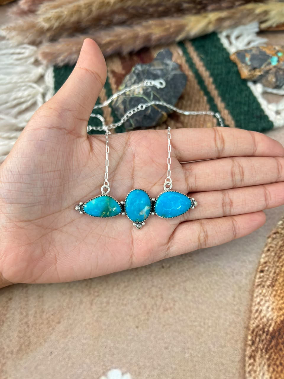 Handmade Sterling Silver Hardy Pit Collection: Necklace Signed Nizhoni