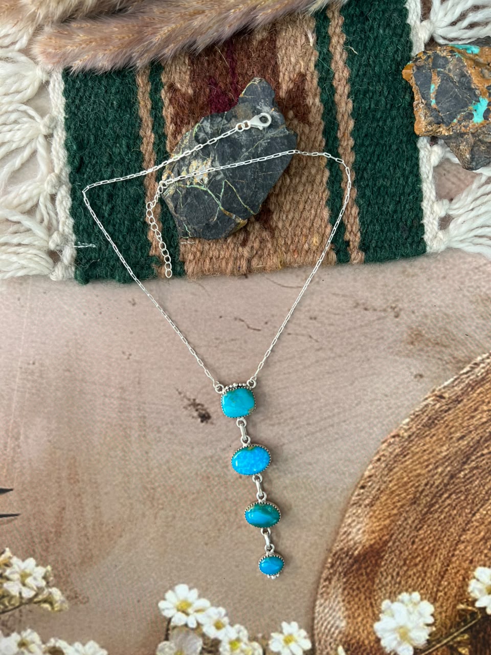 Handmade Sterling Silver Hardy Pit Collection: Drop Necklace Signed Nizhoni
