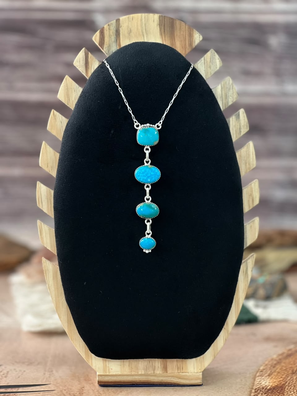 Handmade Sterling Silver Hardy Pit Collection: Drop Necklace Signed Nizhoni