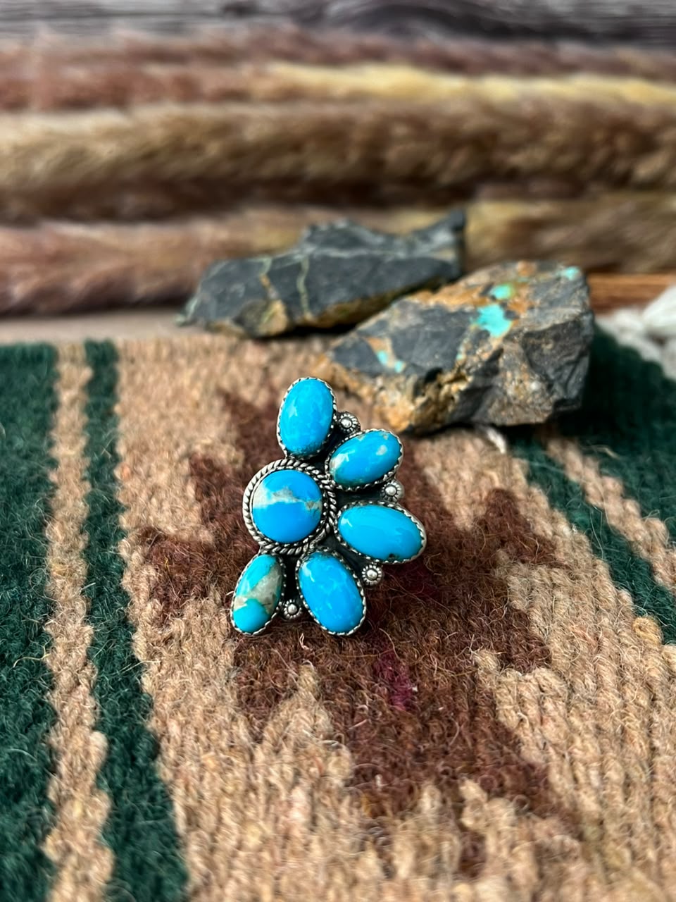 Handmade Sterling Silver Hardy Pit Collection: Adjustable Ring Signed Nizhoni