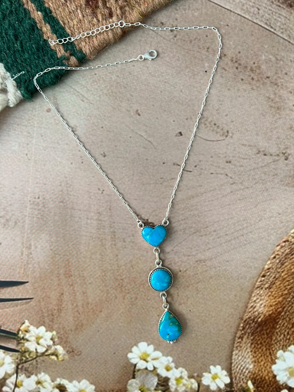 Handmade Sterling Silver Hardy Pit Collection: Drop Necklace Signed Nizhoni