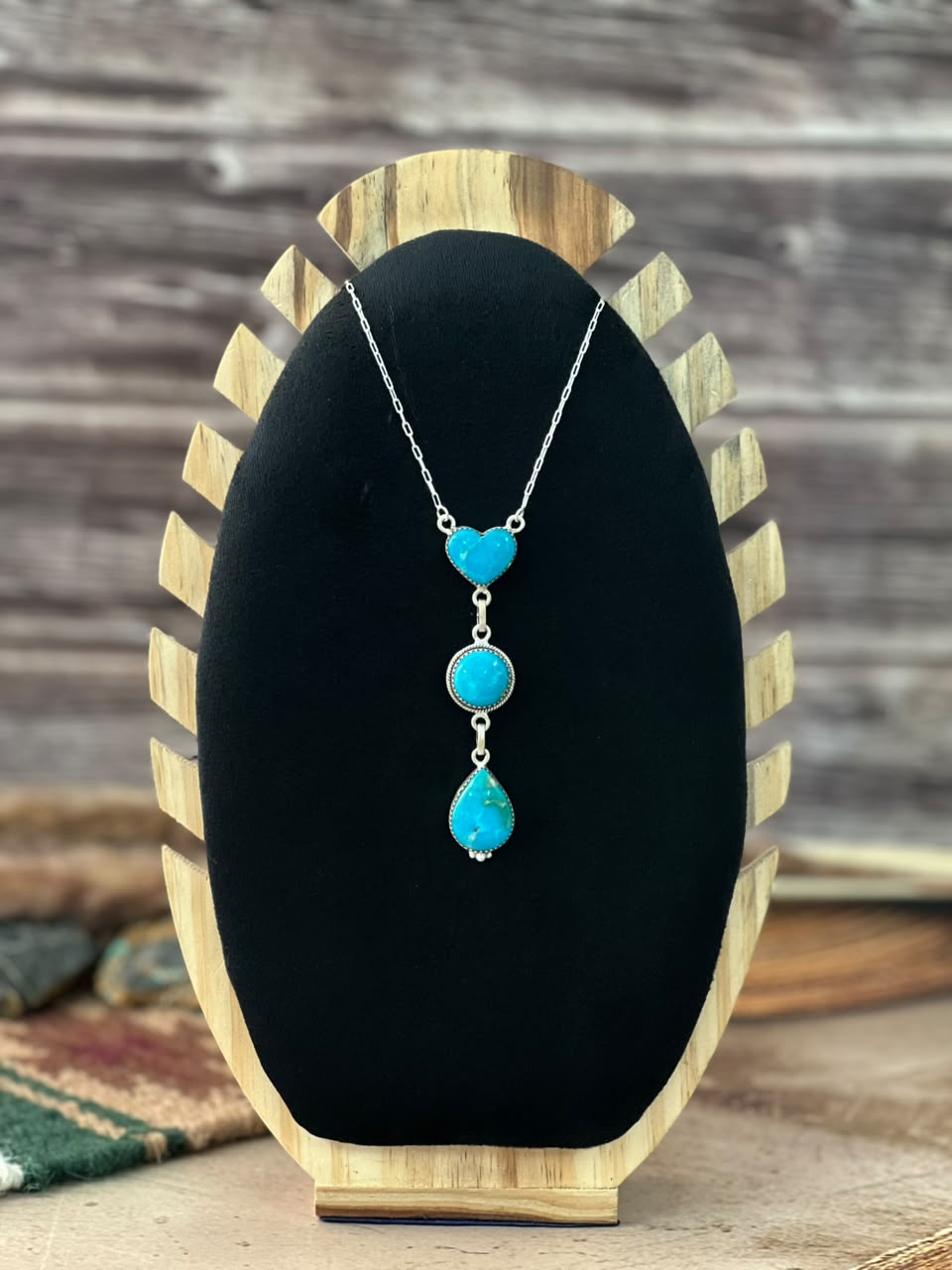 Handmade Sterling Silver Hardy Pit Collection: Drop Necklace Signed Nizhoni