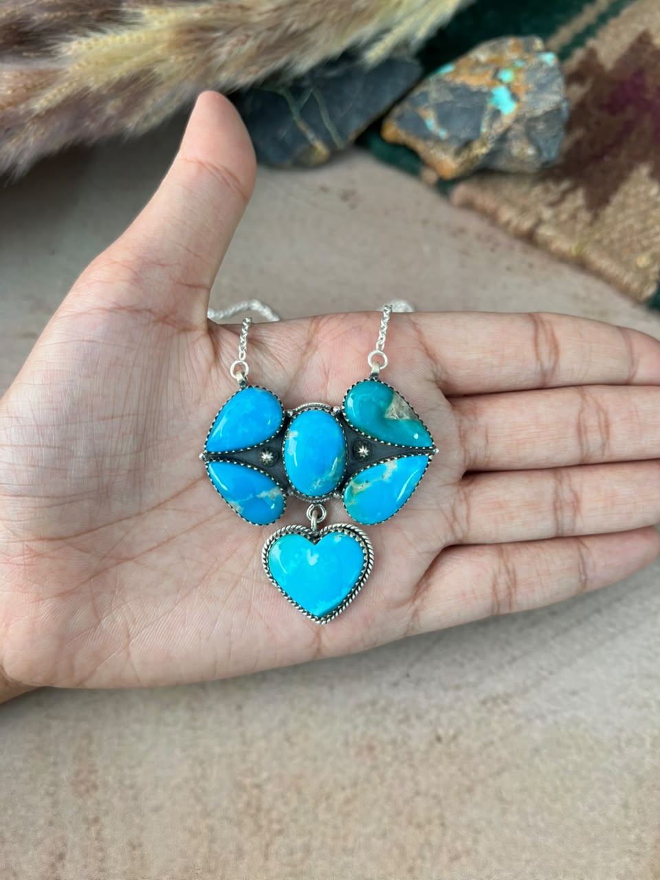 Handmade Sterling Silver Hardy Pit Collection: Necklace Signed Nizhoni