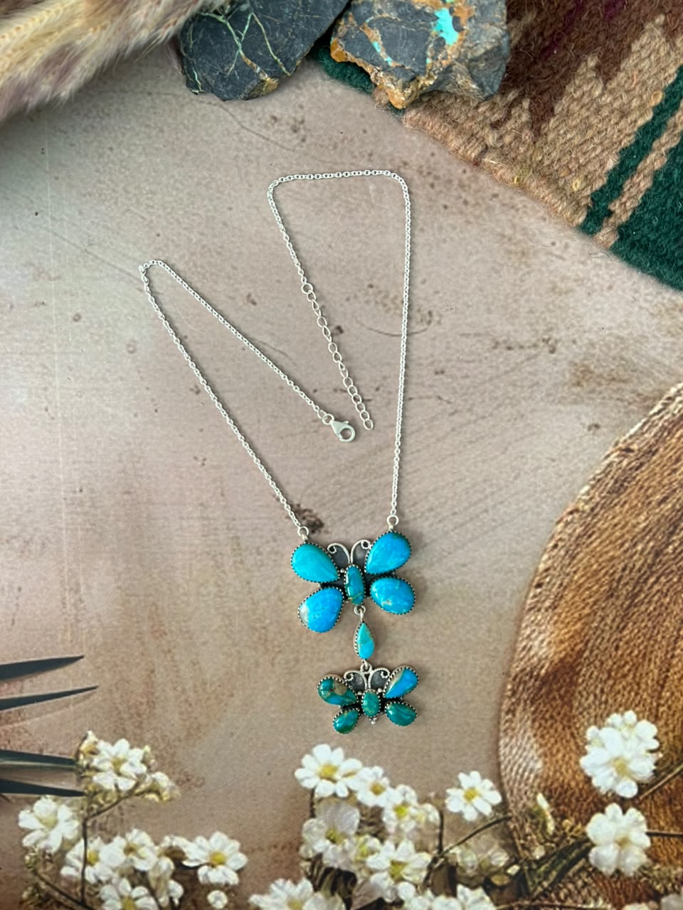 Handmade Sterling Silver Hardy Pit Collection: Butterfly Necklace Signed Nizhoni