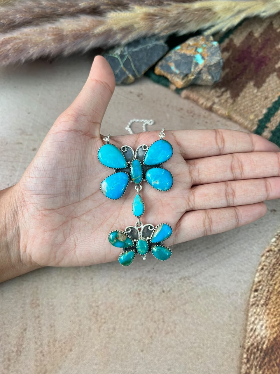 Handmade Sterling Silver Hardy Pit Collection: Butterfly Necklace Signed Nizhoni