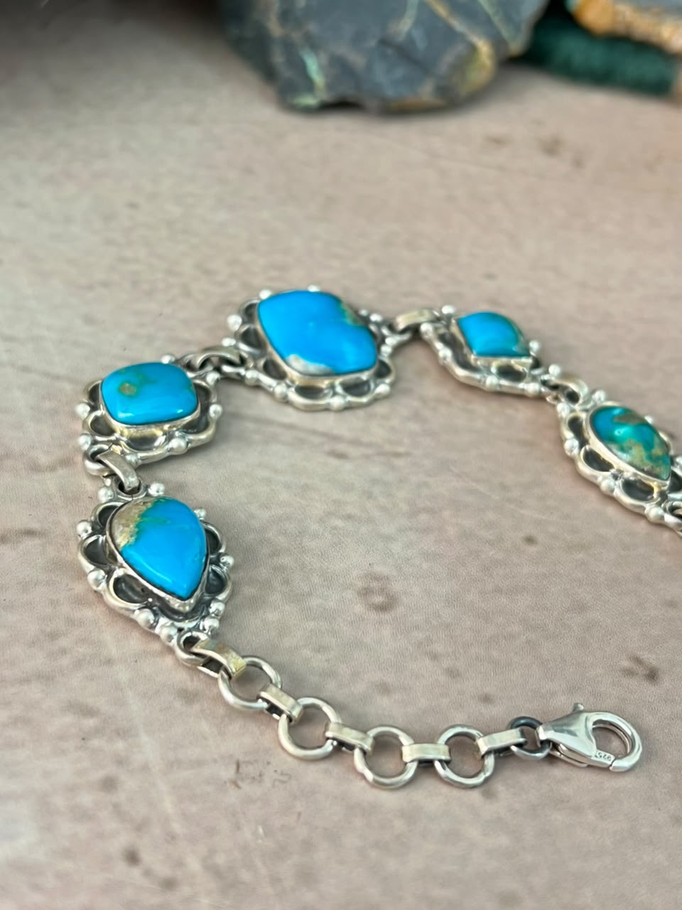 Handmade Sterling Silver Hardy Pit Collection: Chain Bracelet Signed Nizhoni