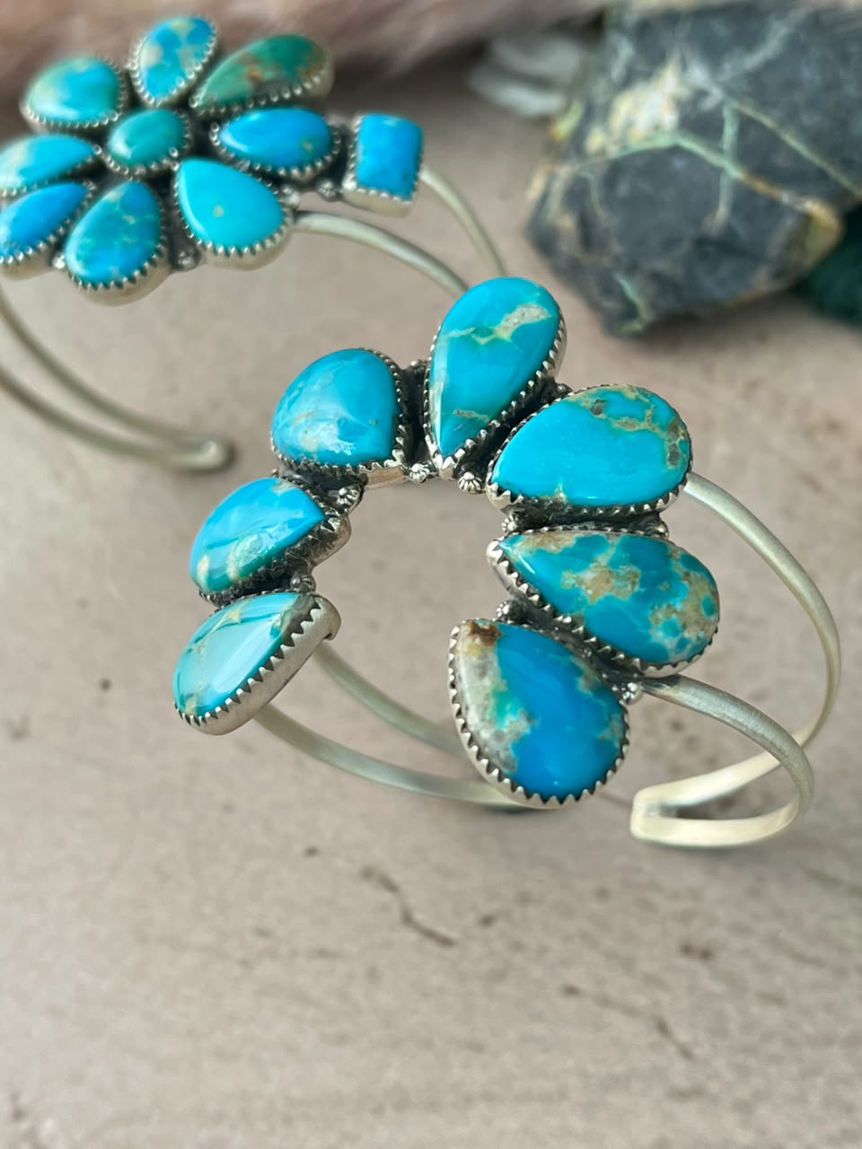Handmade Sterling Silver Hardy Pit Collection: Cuff Bracelet Signed Nizhoni