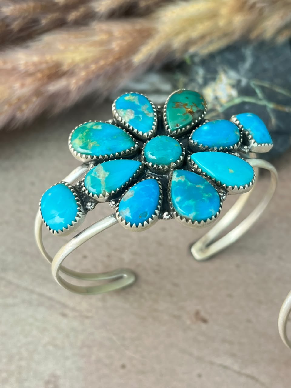 Handmade Sterling Silver Hardy Pit Collection: Cuff Bracelet Signed Nizhoni