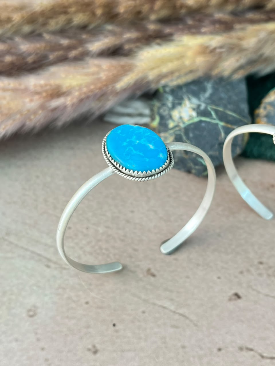 Handmade Sterling Silver Hardy Pit Collection: Cuff Bracelet Signed Nizhoni
