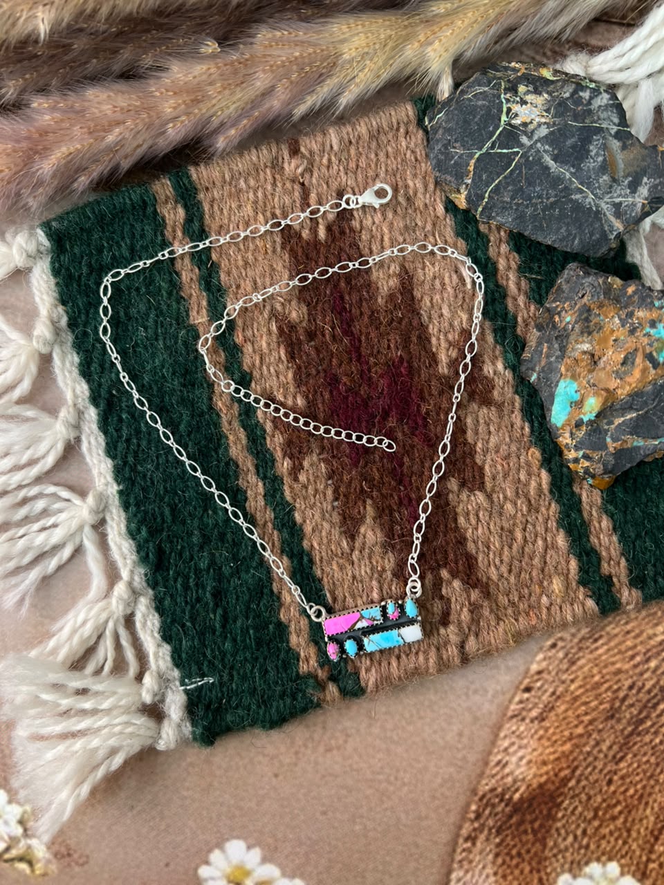 Handmade Sterling Silver Cotton Candy Necklace Signed Nizhoni