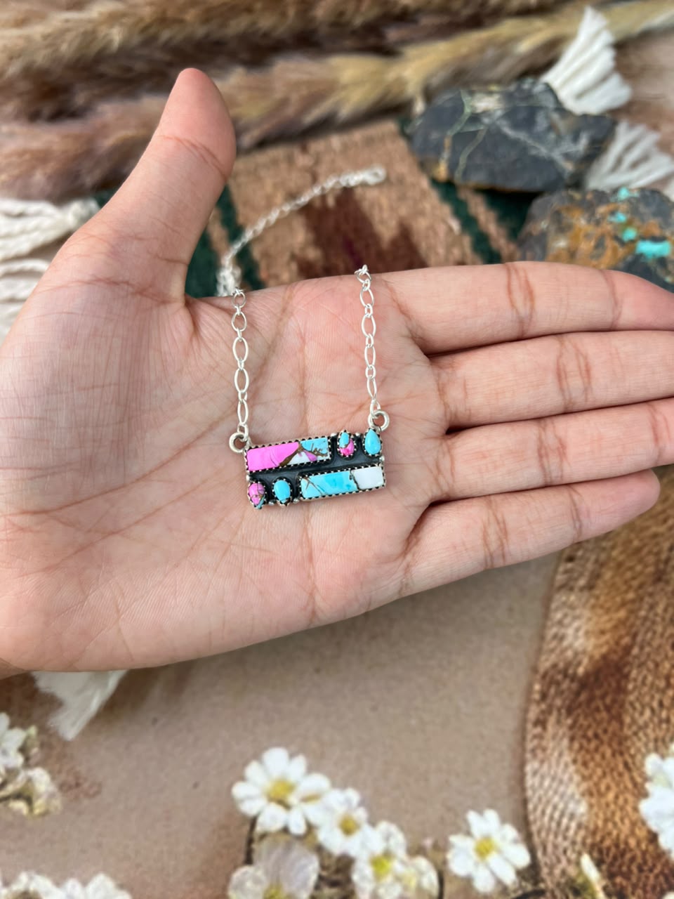 Handmade Sterling Silver Cotton Candy Necklace Signed Nizhoni