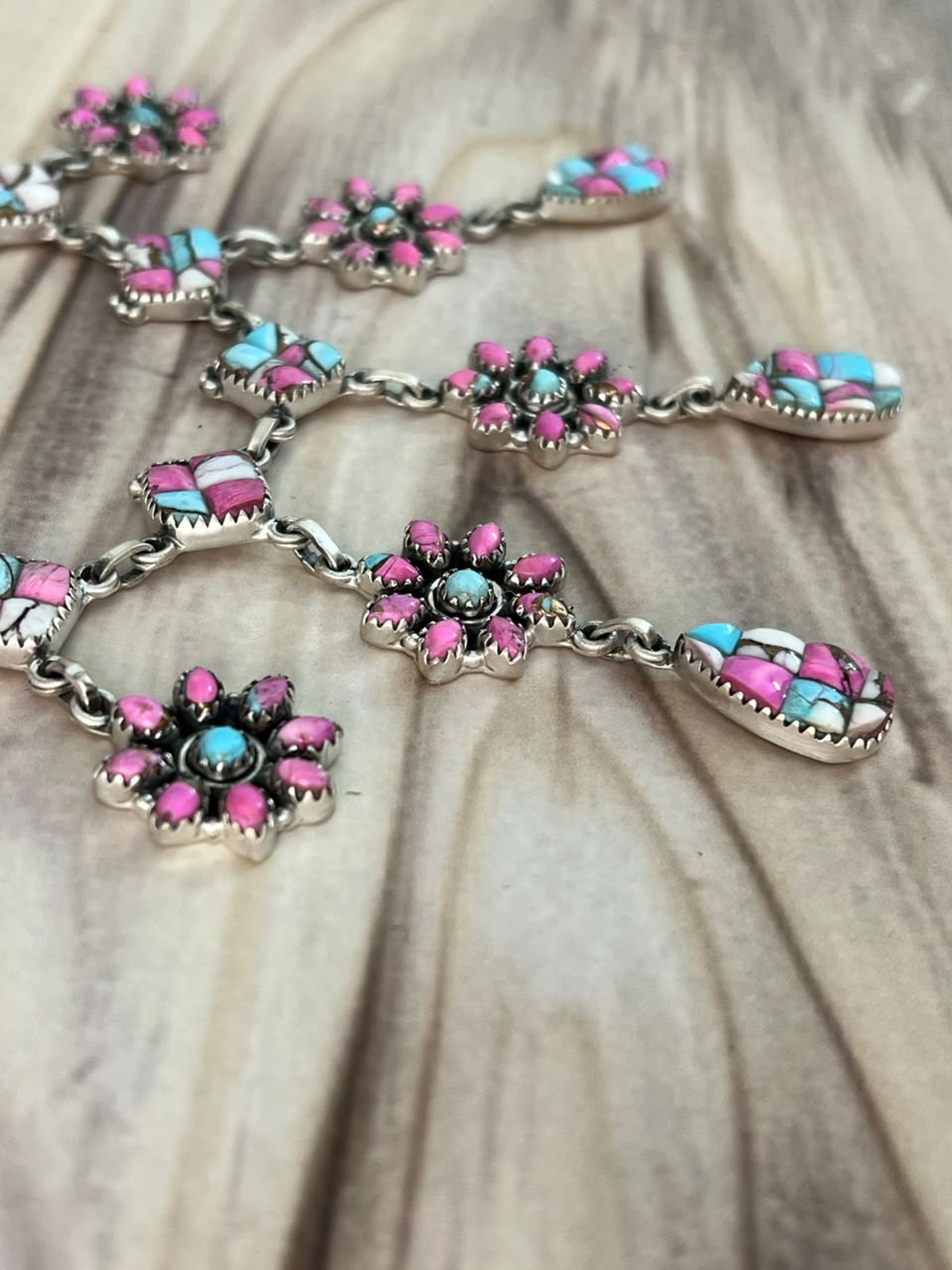 Handmade Sterling Silver Cotton Candy Cobble Stone Necklace Signed Nizhoni
