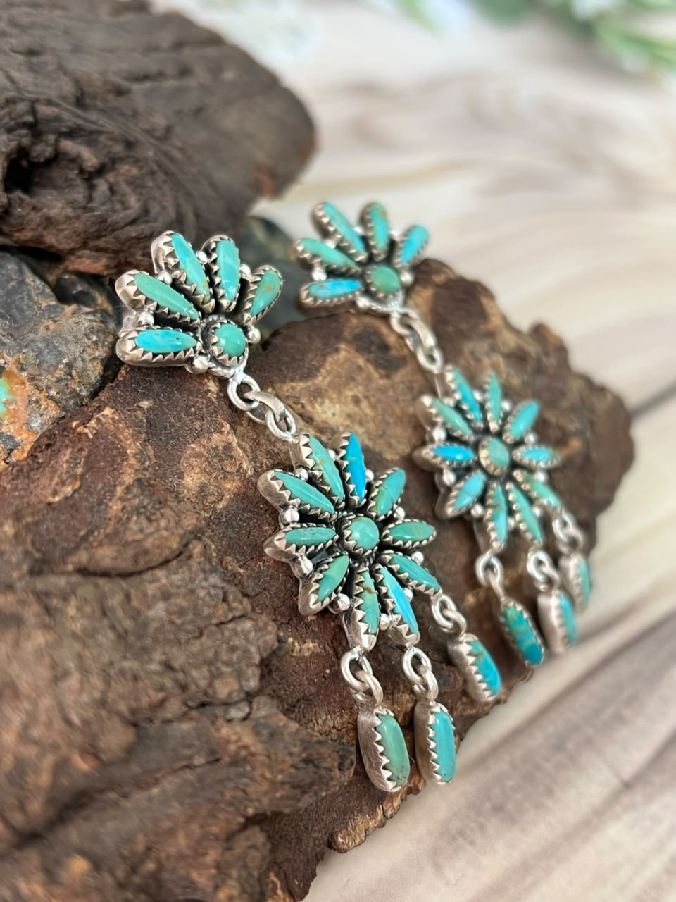 Handmade Sterling Silver Kingman Turquoise Post Dangle Earrings Signed Nizhoni