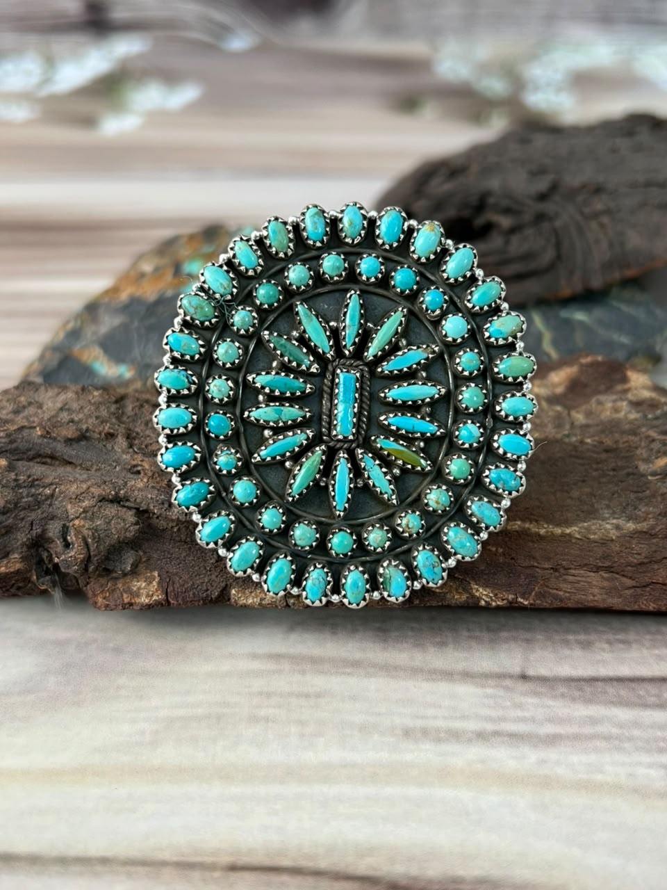 Handmade Sterling Silver Kingman Turquoise Adjustable Ring Signed Nizhoni