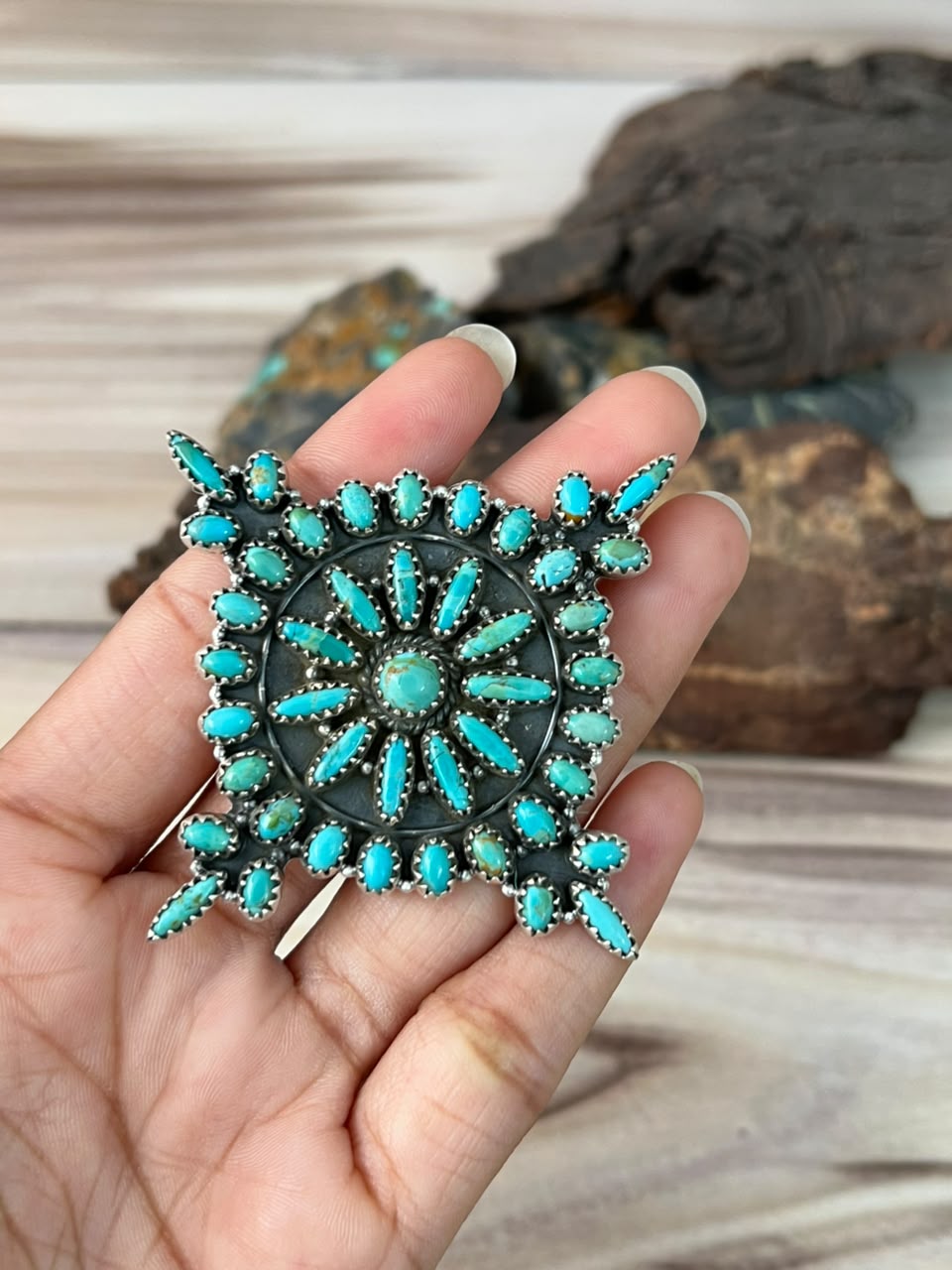 Handmade Sterling Silver Kingman Turquoise Adjustable Ring Signed Nizhoni