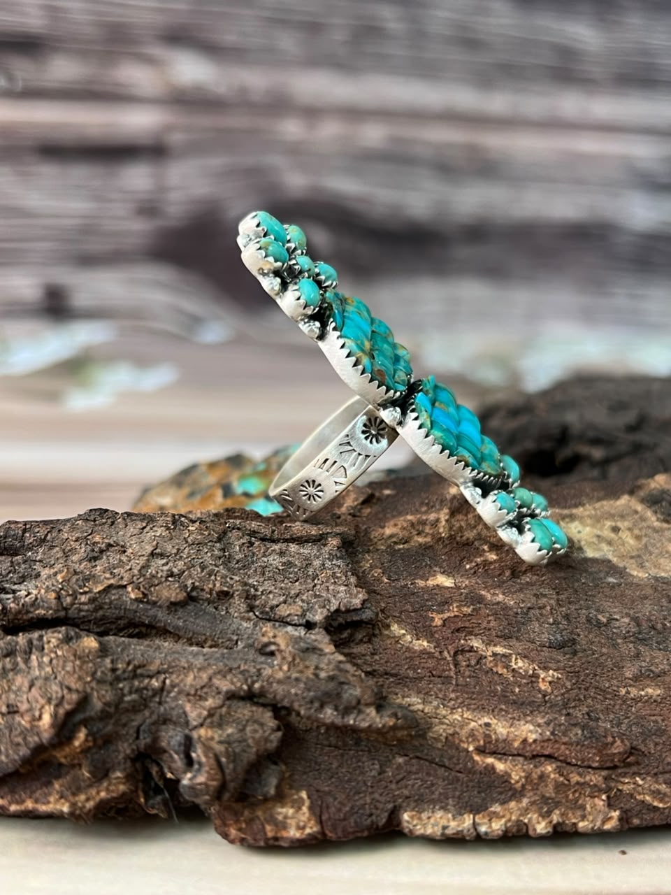 Handmade Sterling Silver Kingman Turquoise Cobble Stone Adjustable Ring Signed Nizhoni