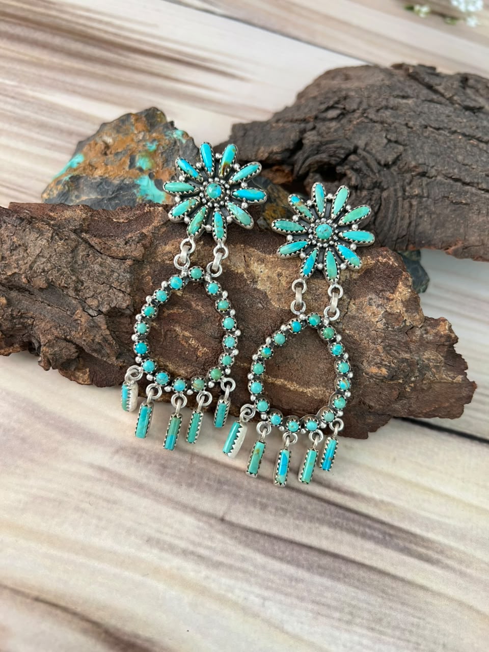 Handmade Sterling Silver Kingman Turquoise Post Dangle Earrings Signed Nizhoni