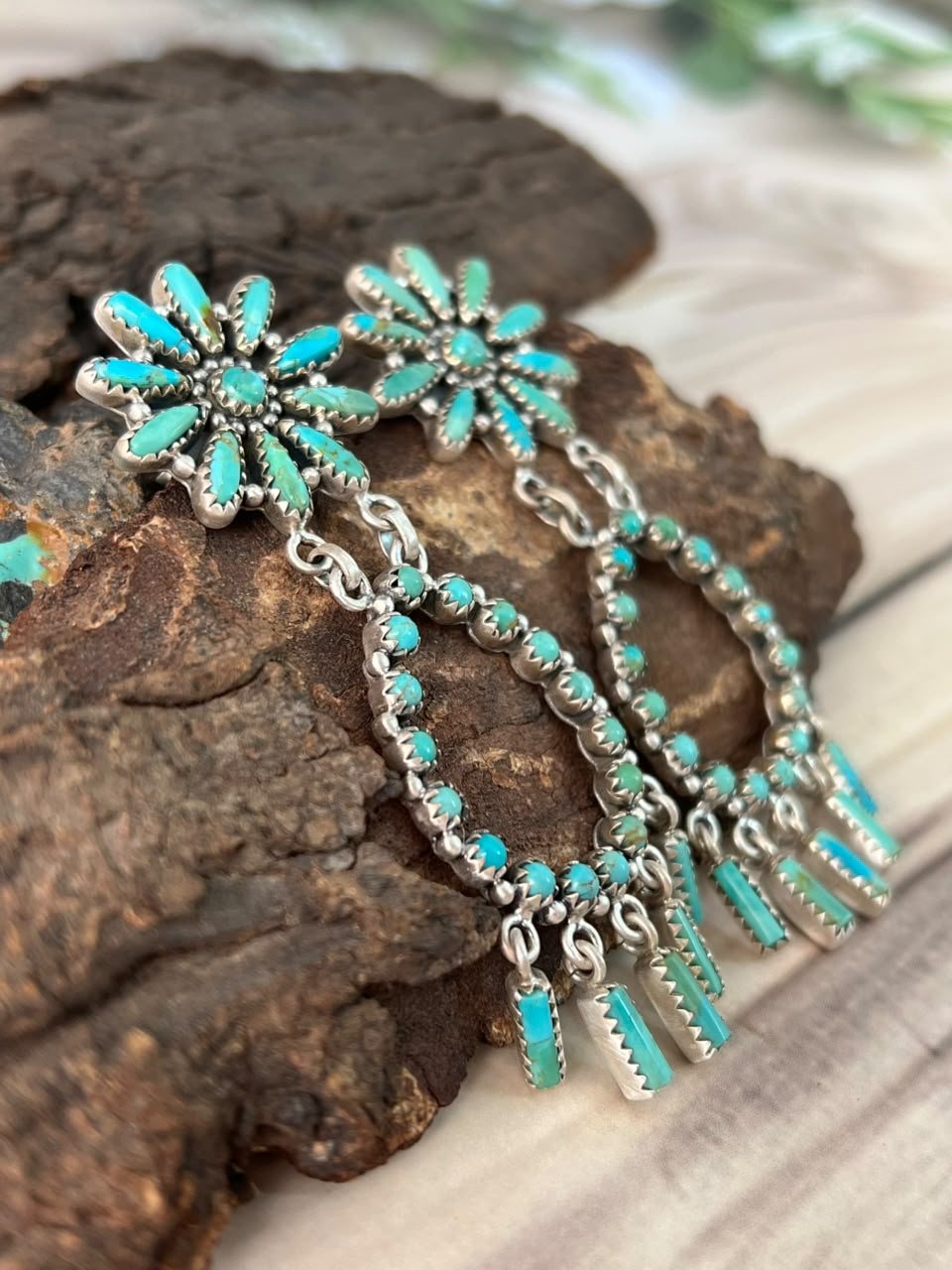 Handmade Sterling Silver Kingman Turquoise Post Dangle Earrings Signed Nizhoni