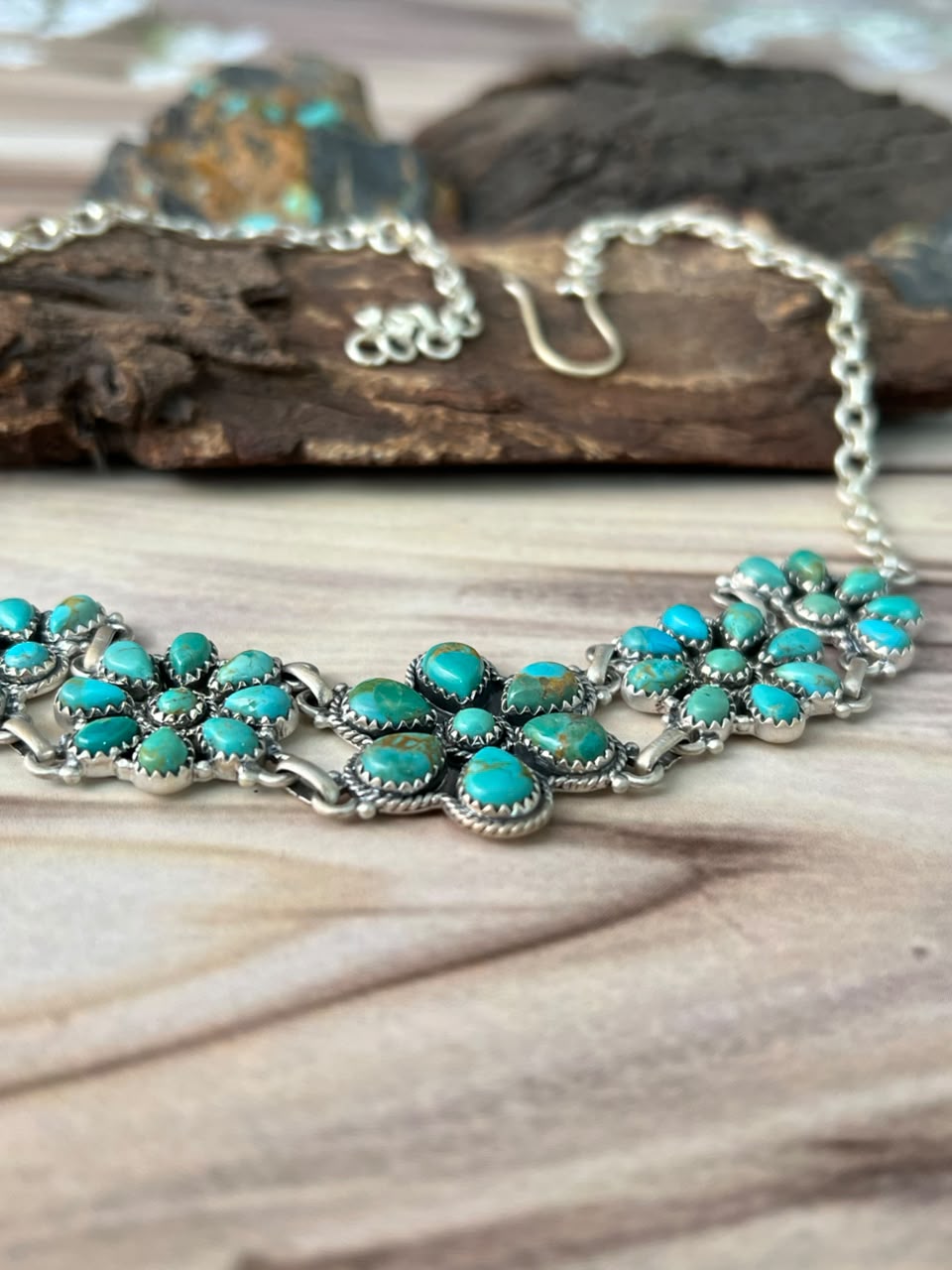 Handmade Sterling Silver Kingman Turquoise Necklace Signed Nizhoni