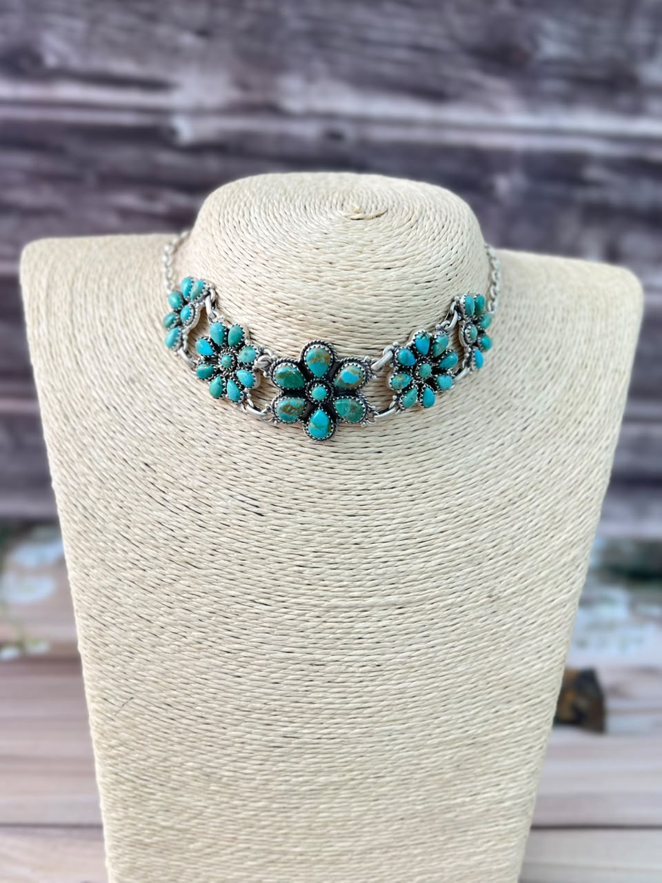 Handmade Sterling Silver Kingman Turquoise Necklace Signed Nizhoni