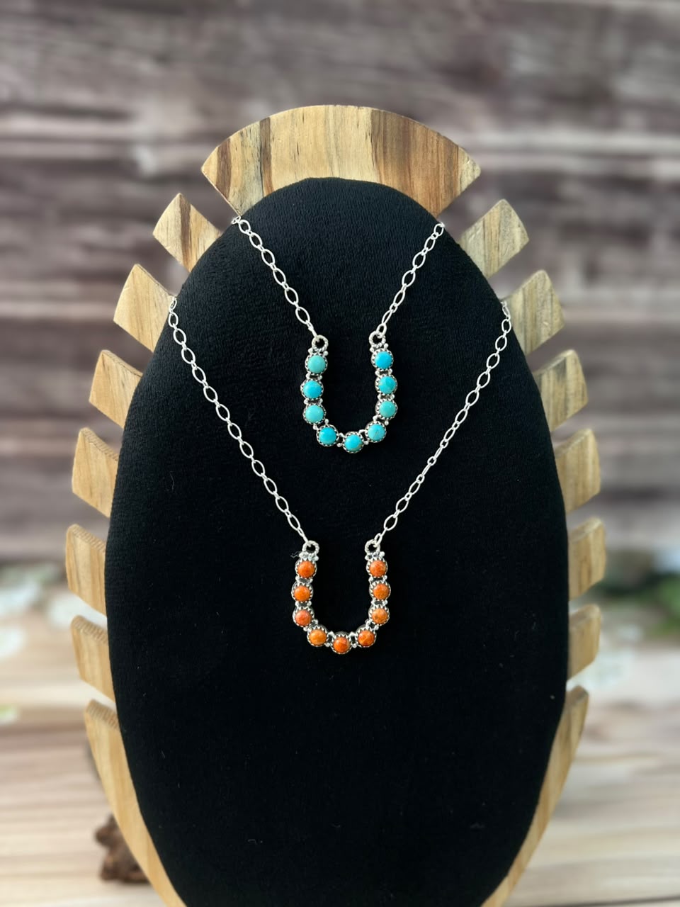 Handmade Sterling Silver Kingman Turquoise with Orange Mojave Necklace Signed Nizhoni