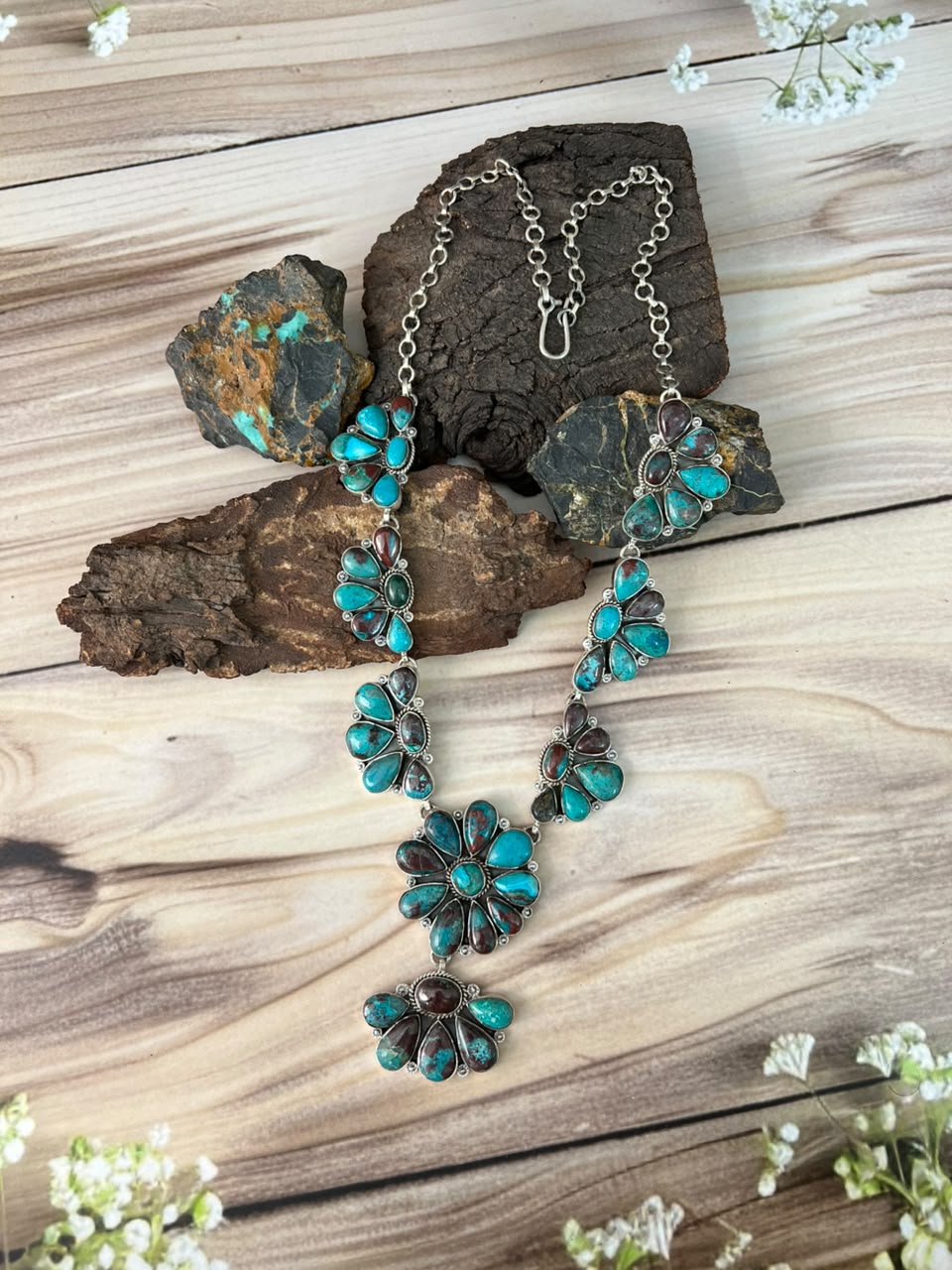 Handmade Sterling Silver Gem Silica Collection: Necklace Signed Nizhoni