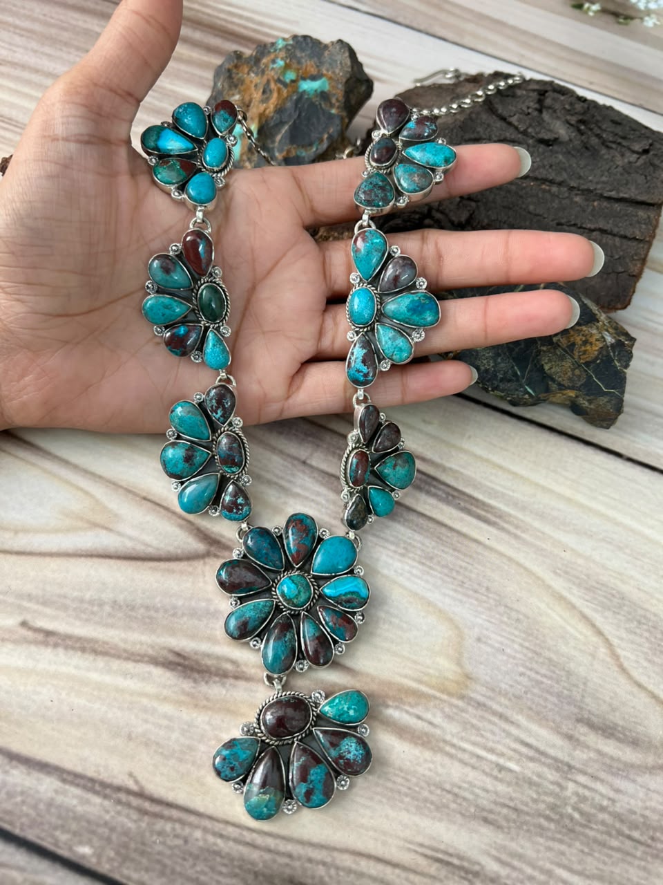 Handmade Sterling Silver Gem Silica Collection: Necklace Signed Nizhoni
