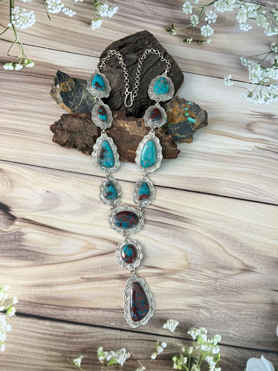 Handmade Sterling Silver Gem Silica Collection: Necklace Signed Nizhoni