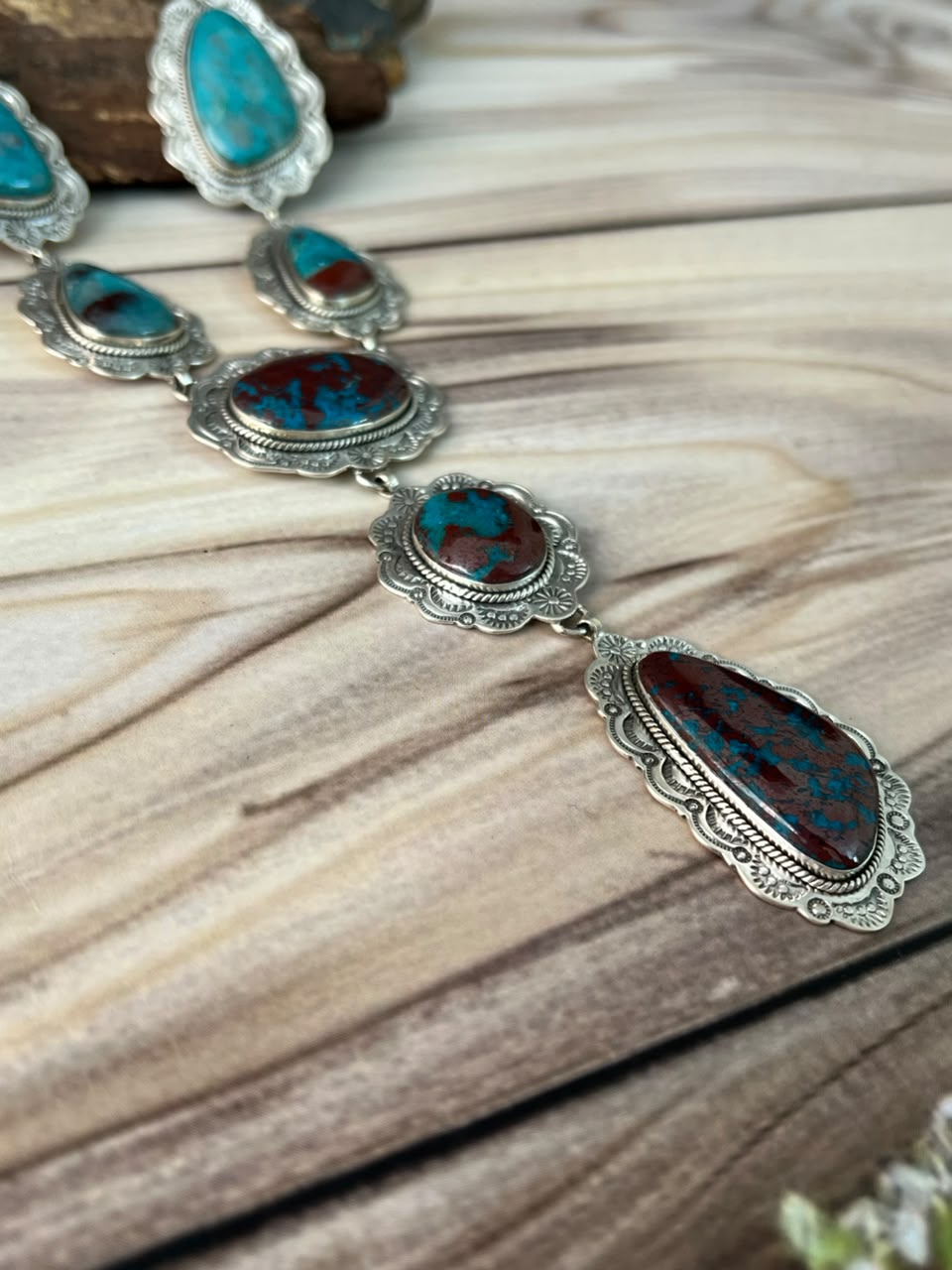 Handmade Sterling Silver Gem Silica Collection: Necklace Signed Nizhoni