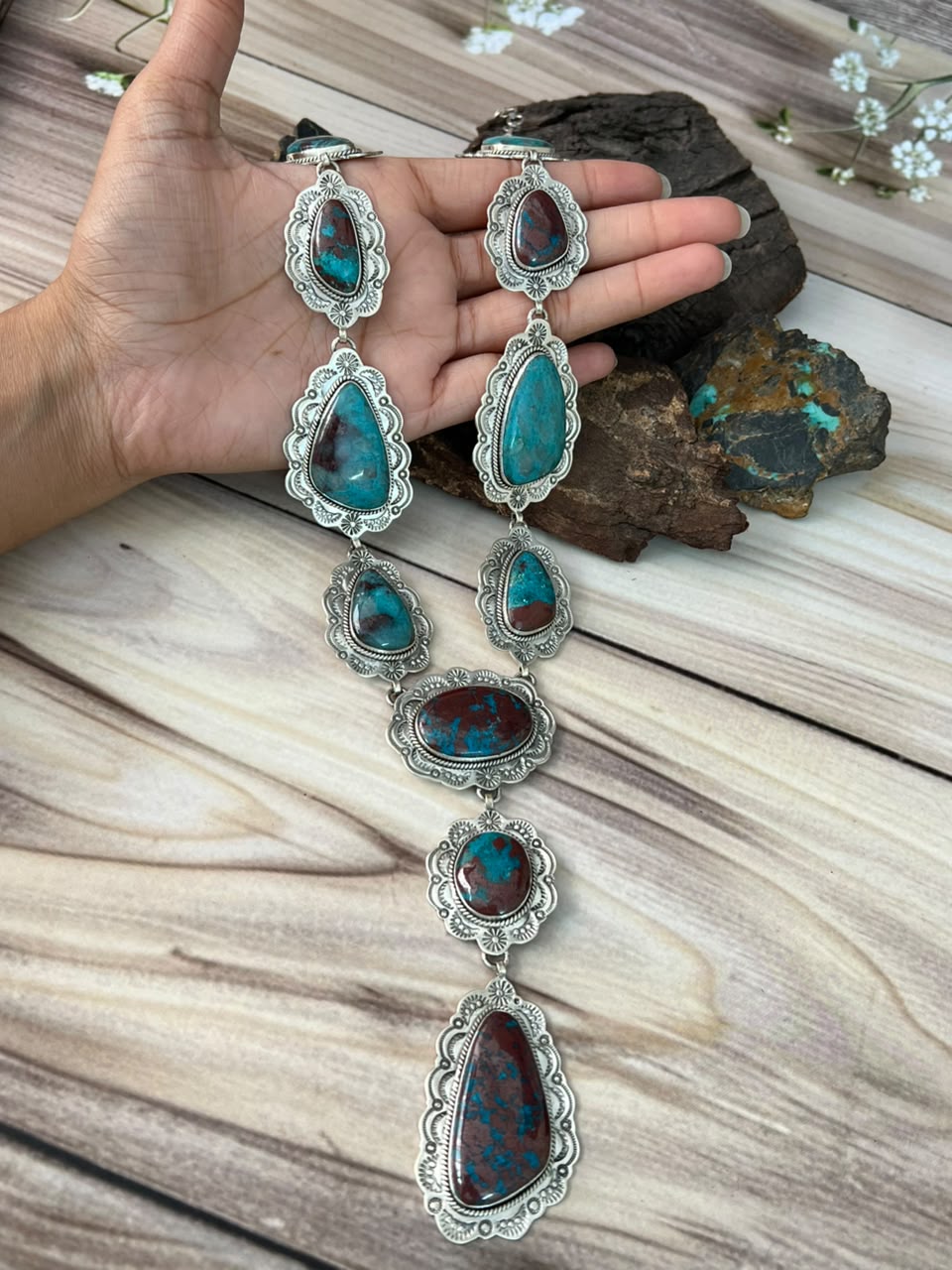 Handmade Sterling Silver Gem Silica Collection: Necklace Signed Nizhoni