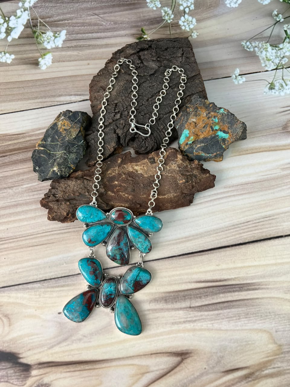 Handmade Sterling Silver Gem Silica Collection: Necklace Signed Nizhoni