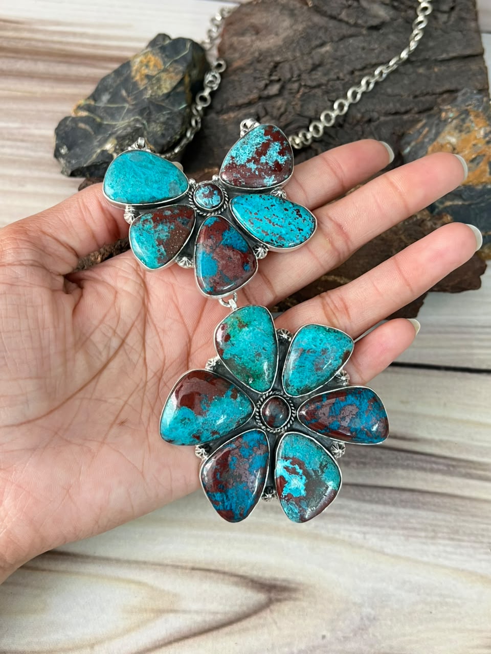 Handmade Sterling Silver Gem Silica Collection: Necklace Signed Nizhoni