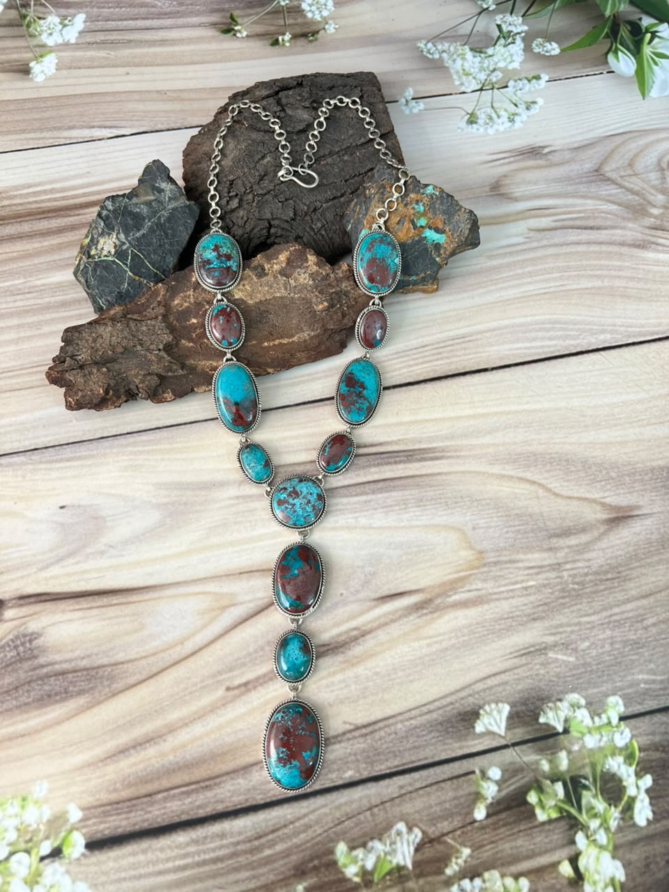 Handmade Sterling Silver Gem Silica Collection: Necklace Signed Nizhoni