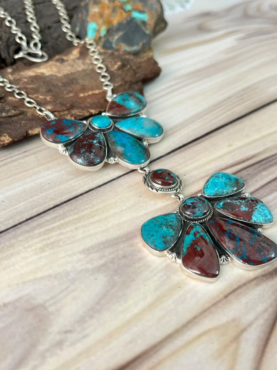 Handmade Sterling Silver Gem Silica Collection: Necklace Signed Nizhoni