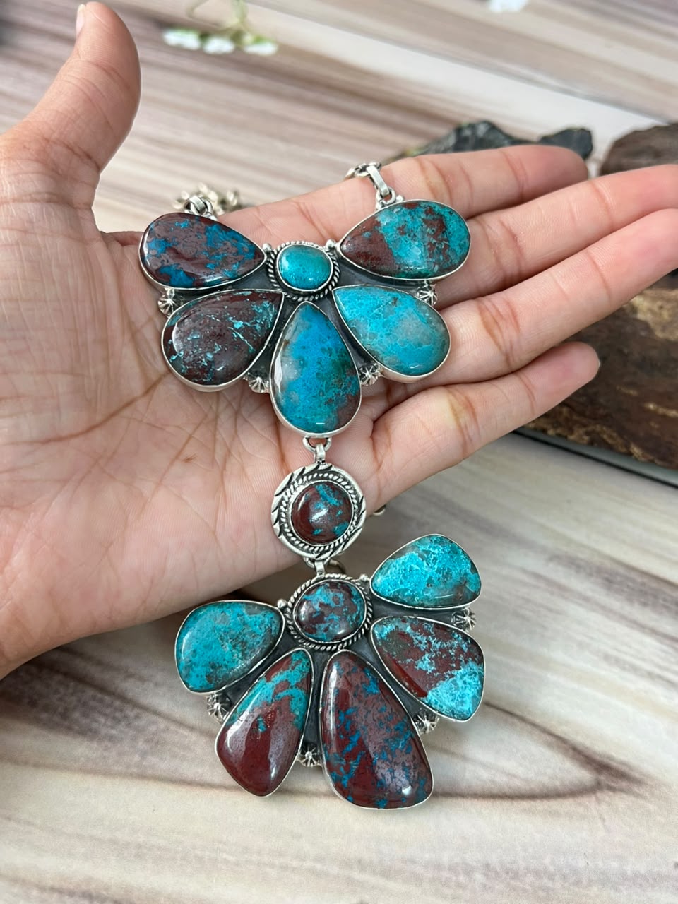 Handmade Sterling Silver Gem Silica Collection: Necklace Signed Nizhoni