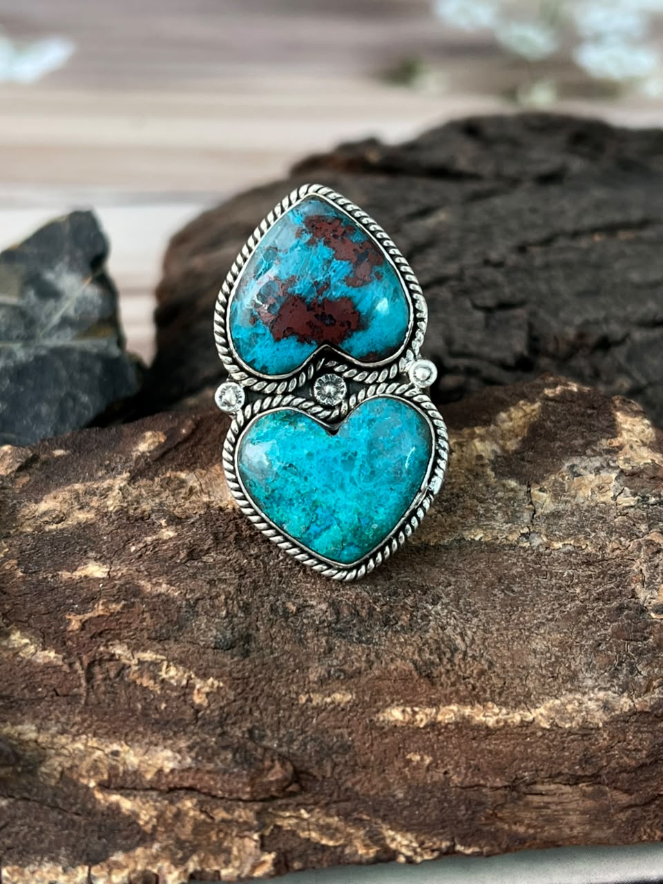 Handmade Sterling Silver Gem Silica Collection: Adjustable Heart Ring Signed Nizhoni