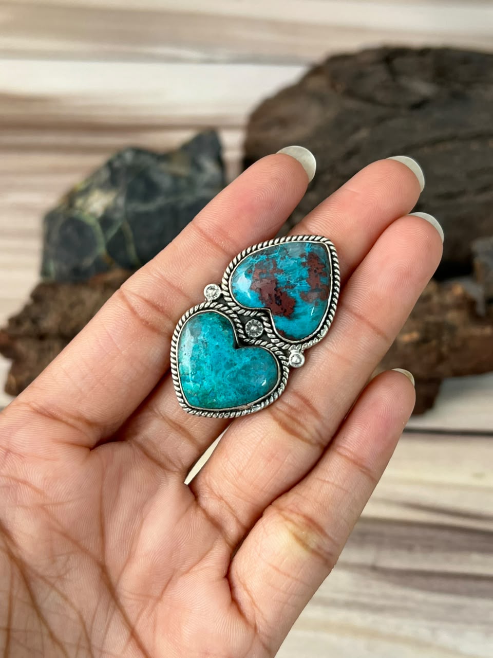 Handmade Sterling Silver Gem Silica Collection: Adjustable Heart Ring Signed Nizhoni