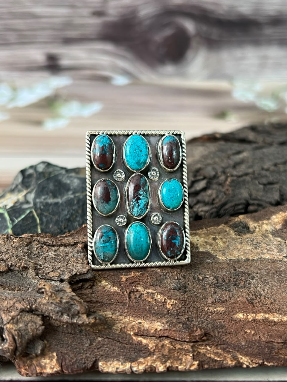 Handmade Sterling Silver Gem Silica Collection: Bar Adjustable Ring Signed Nizhoni