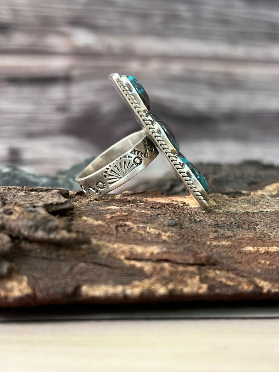 Handmade Sterling Silver Gem Silica Collection: Bar Adjustable Ring Signed Nizhoni