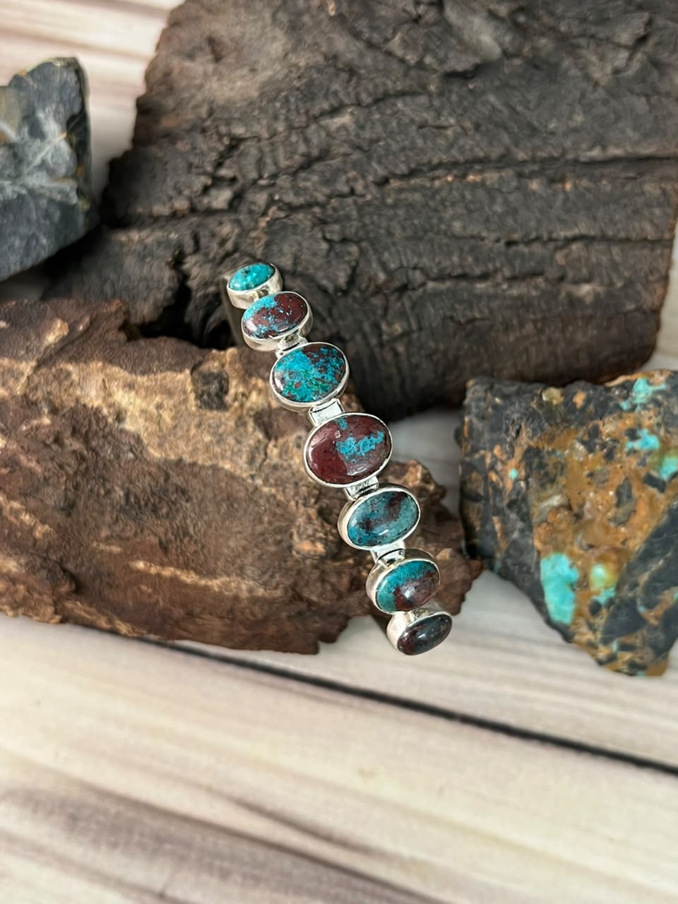 Handmade Sterling Silver Gem Silica Collection: Cuff Bracelet Signed Nizhoni