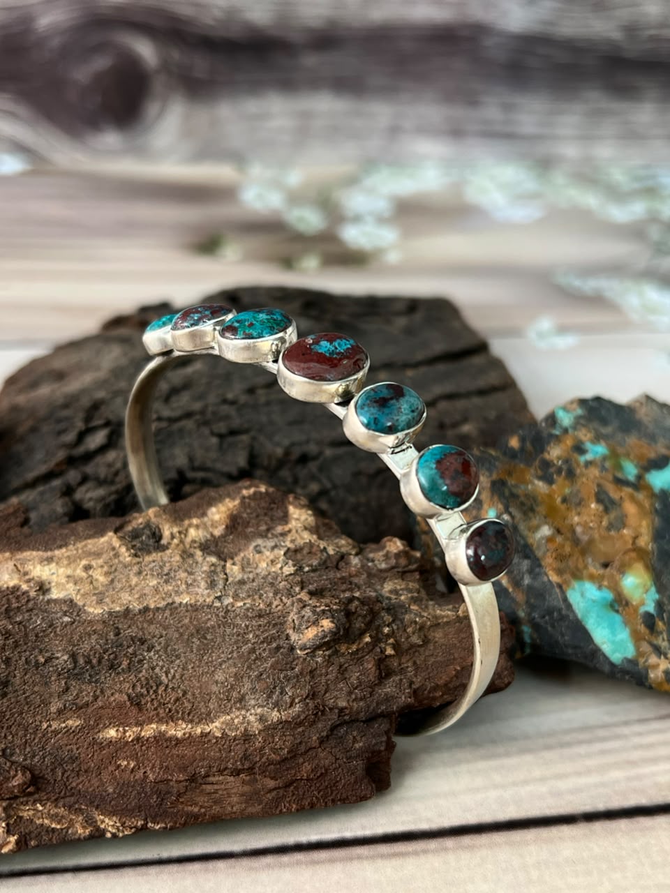 Handmade Sterling Silver Gem Silica Collection: Cuff Bracelet Signed Nizhoni