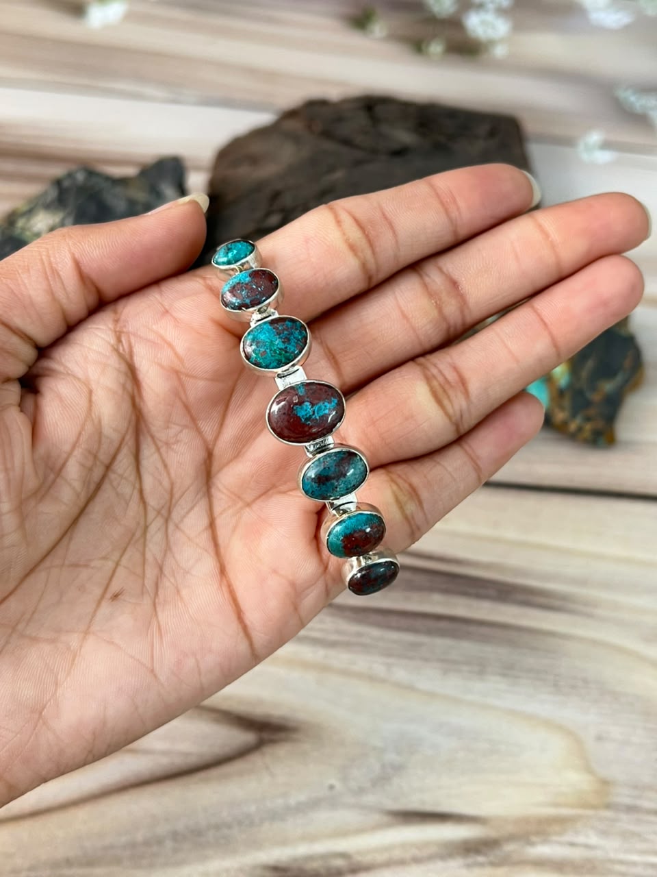Handmade Sterling Silver Gem Silica Collection: Cuff Bracelet Signed Nizhoni