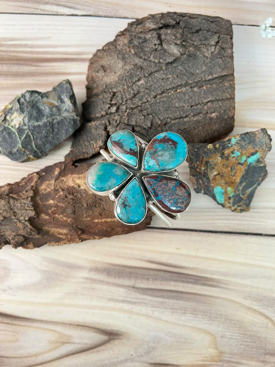 Handmade Sterling Silver Gem Silica Collection: Cuff Bracelet Signed Nizhoni