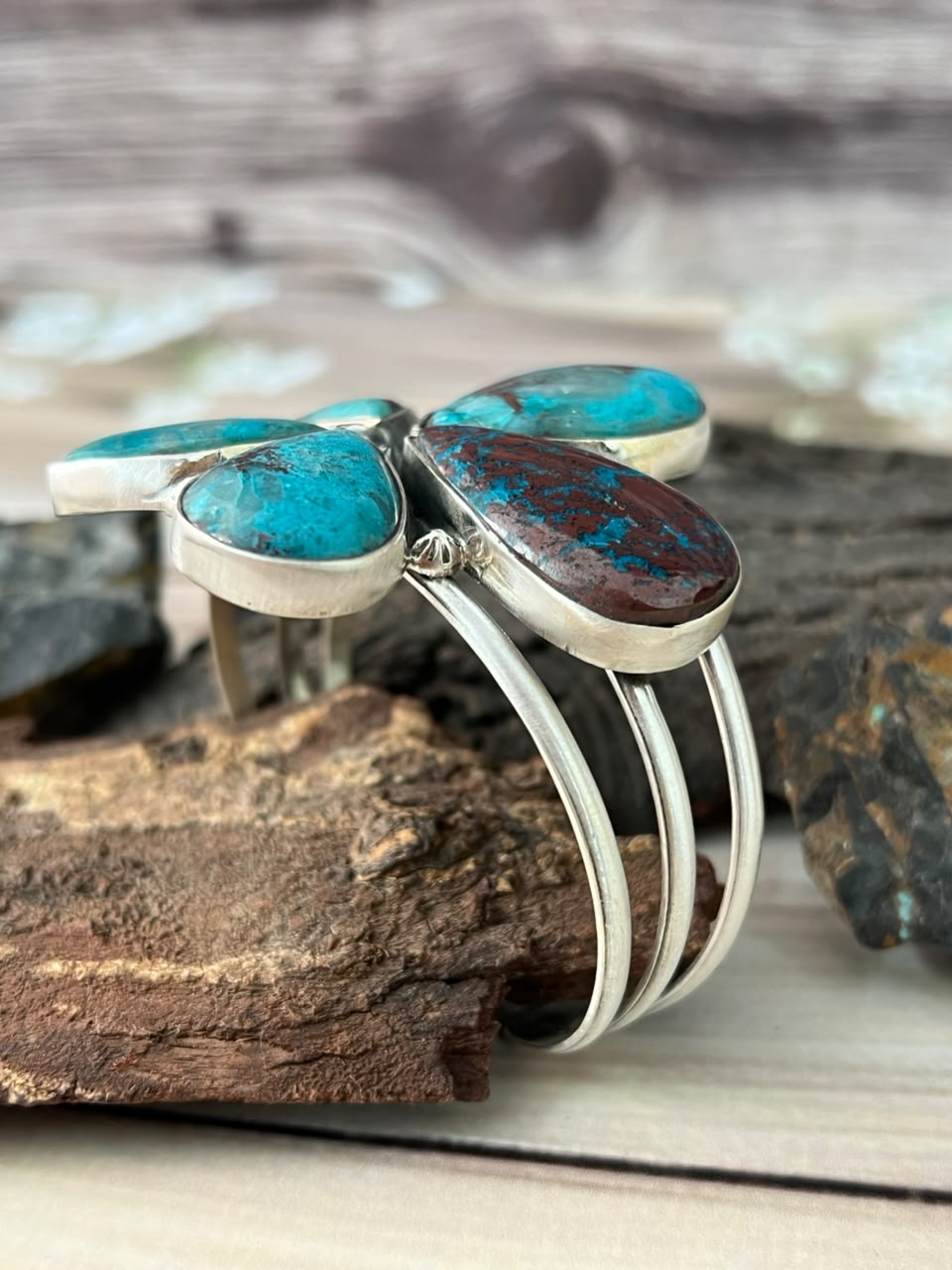 Handmade Sterling Silver Gem Silica Collection: Cuff Bracelet Signed Nizhoni